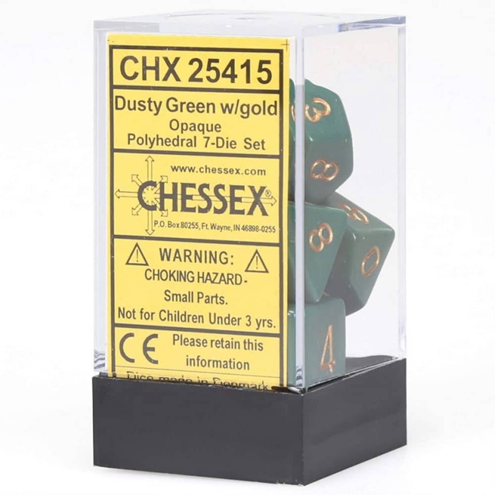 Chessex Opaque Polyhedral Dusty Green with copper 7-Die Set 25415