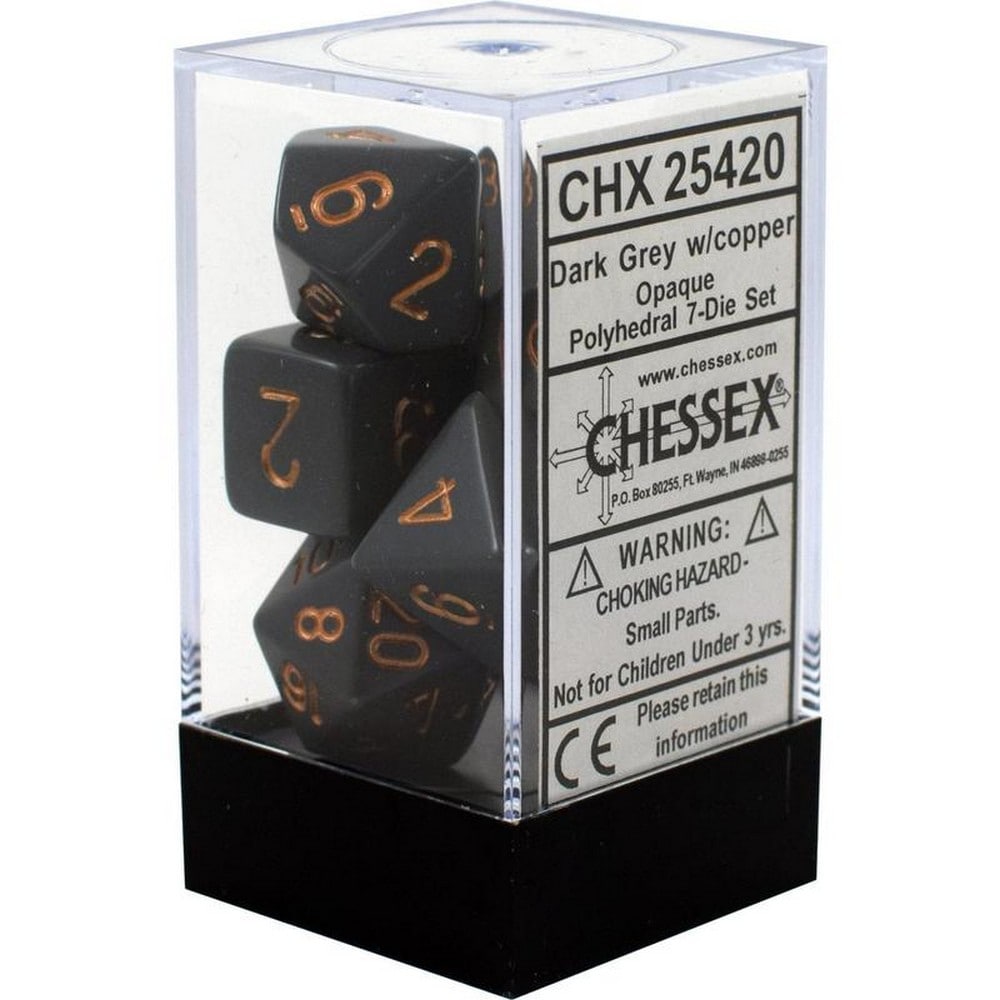 Chessex Opaque Polyhedral Dark Grey with copper 7-Die Set 25420