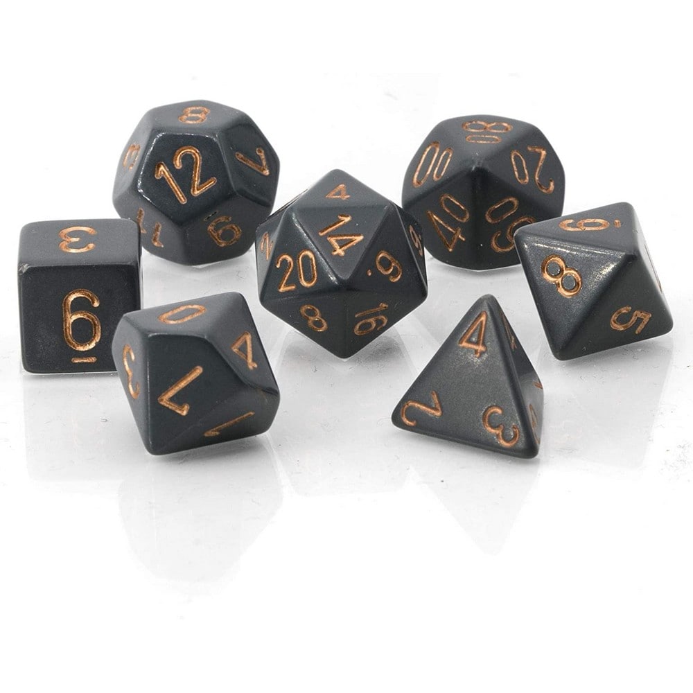 Chessex Opaque Polyhedral Dark Grey with copper 7-Die Set 25420