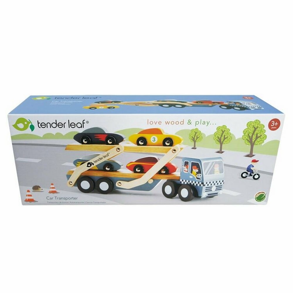 Autó szállító, 5 sport autóval, prémium minőségű fából - Car Transporter - Tender Leaf Toys