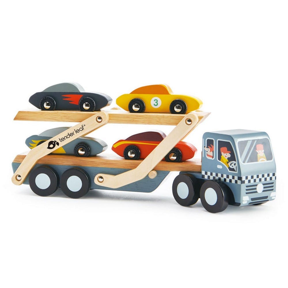 Autó szállító, 5 sport autóval, prémium minőségű fából - Car Transporter - Tender Leaf Toys