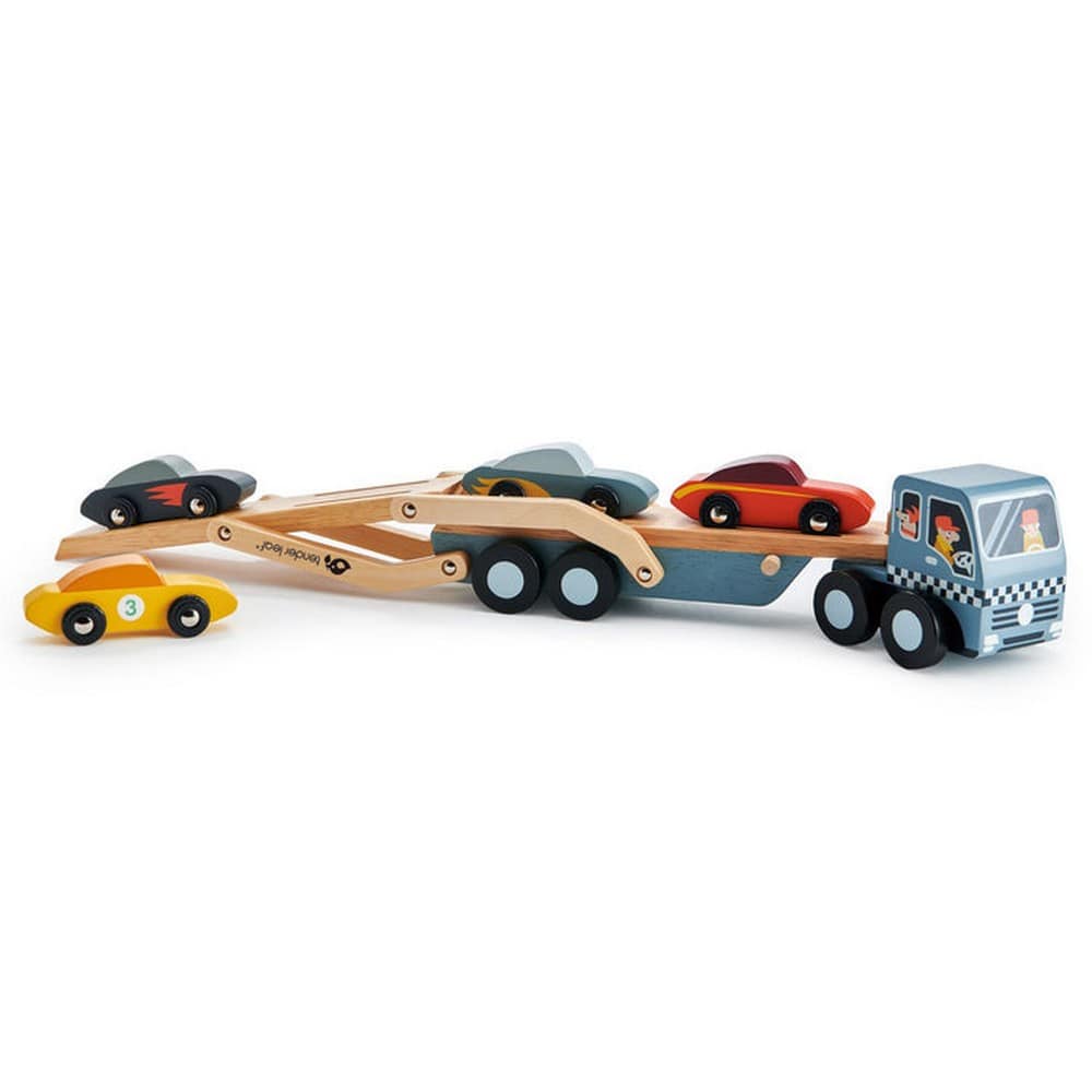 Autó szállító, 5 sport autóval, prémium minőségű fából - Car Transporter - Tender Leaf Toys