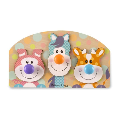 Melissa & Doug Bébi és tipegő fajátékok, Óriás puzzle gombbal, farm állatai