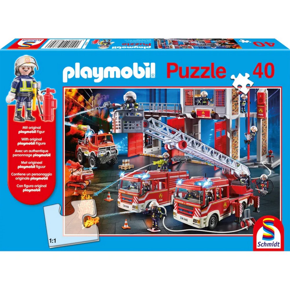 Schmidt puzzle: playmobil - Tűzoltók, 40 darabos + Ajándék: playmobil figura