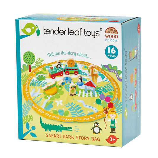 Szafari mesés zsákocska, prémium minőségű fából - Safari park story bag - 16 darab - Tender Leaf Toys-Tender Leaf Toys-1-Játszma.ro - A maradandó élmények boltja