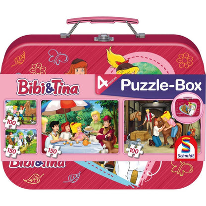 Schmidt puzzle: Bibi & Tina 2 x 100 és 2 x 150 darabos készlet + Bónusz: fém láda