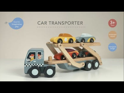 Autó szállító, 5 sport autóval, prémium minőségű fából - Car Transporter - Tender Leaf Toys