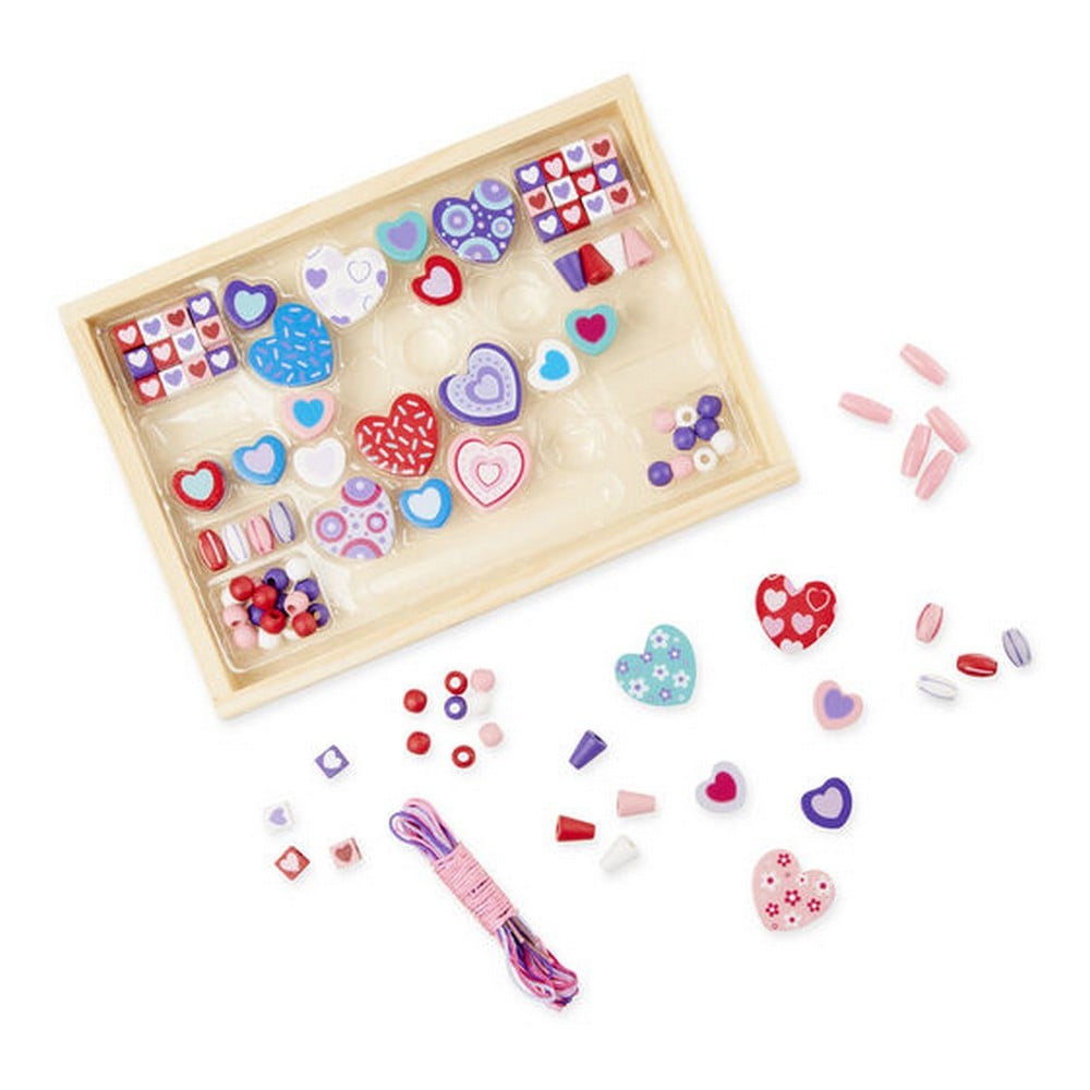 Melissa & Doug - Kreatív játék, Fa gyöngy szett, szívecskék